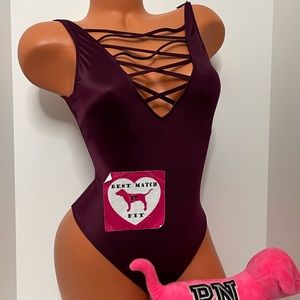 Victoria’s Secret PINK S Logo Strappy Cut Out Caged One-piece Swimsuit High Leg
